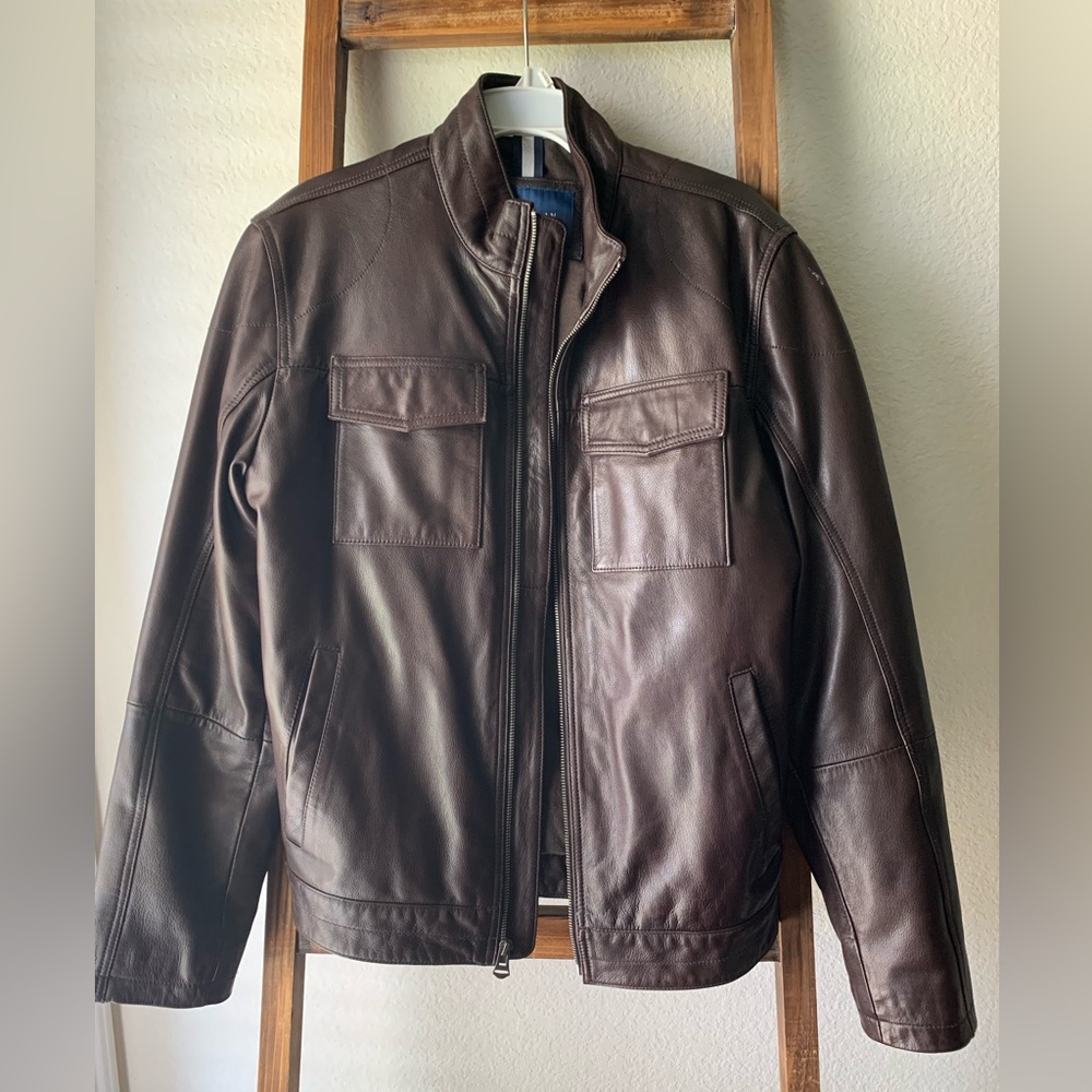 Brown Men’s Cole Haan Leather Jacket Size Small - Picture 1 of 4